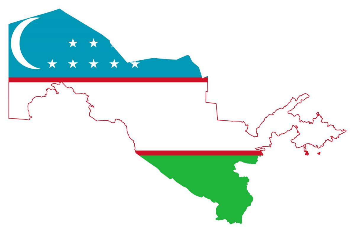 地图上的乌兹别克斯坦国旗 