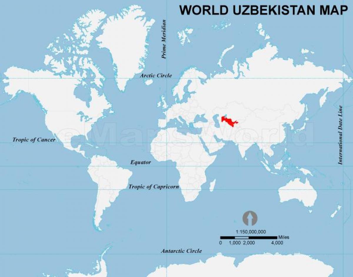 乌兹别克斯坦位于世界地图
