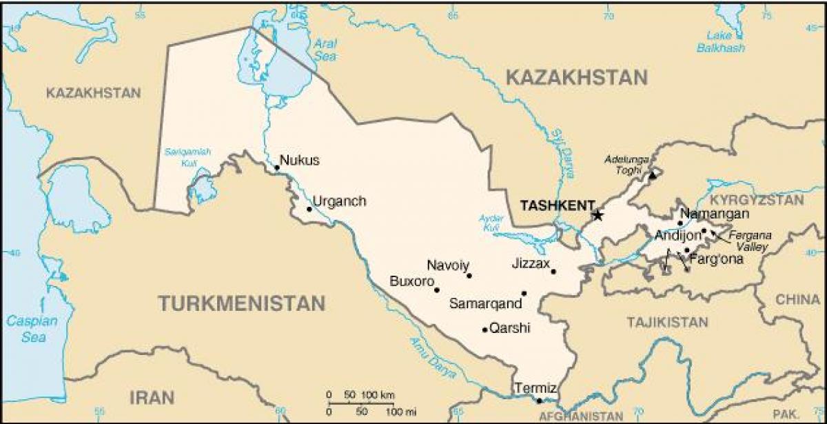 地图上的乌兹别克斯坦的城市