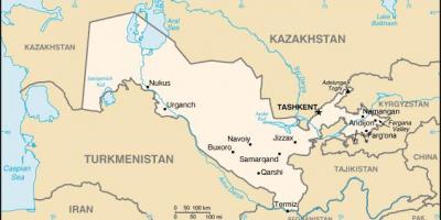地图上的乌兹别克斯坦的城市
