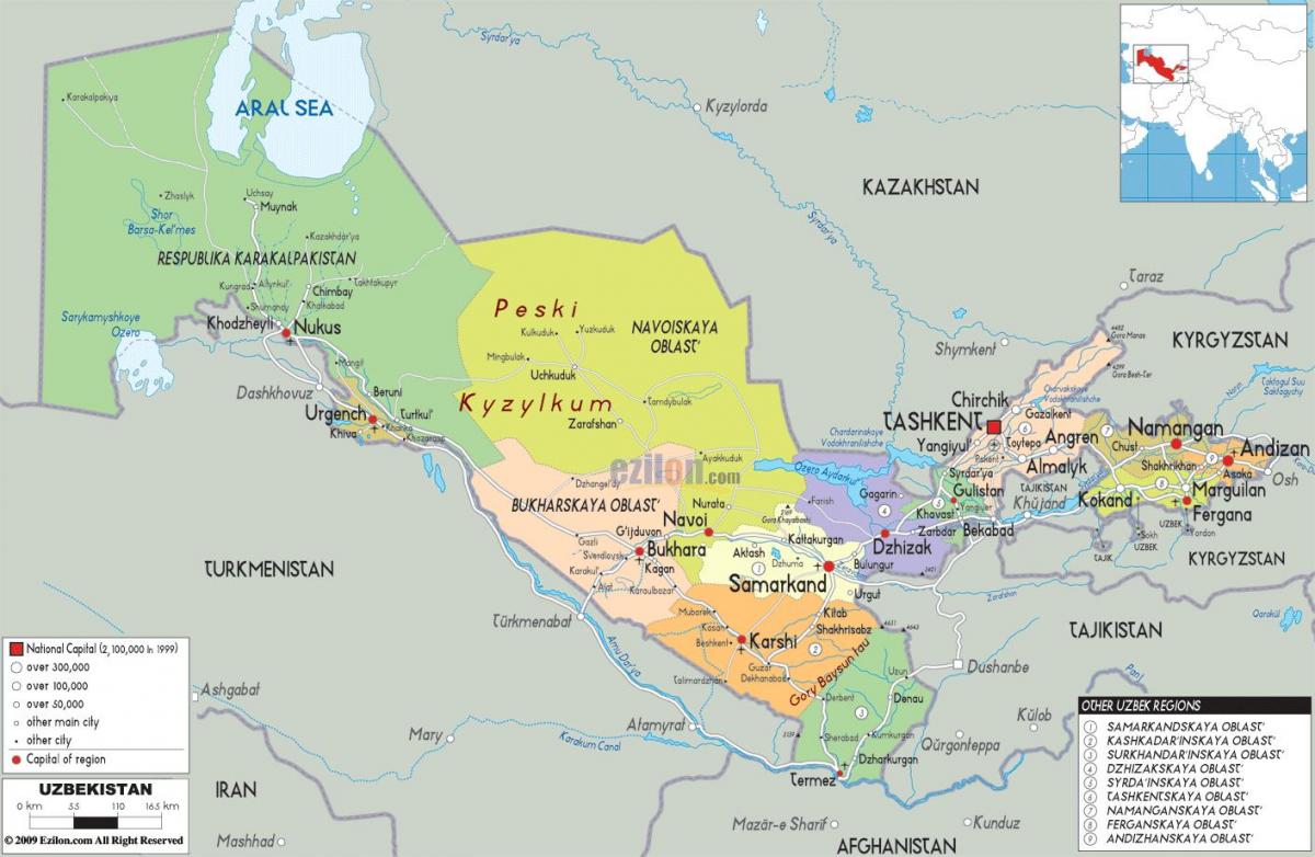 地图上的乌兹别克斯坦