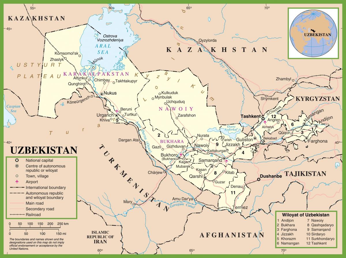 地图上的乌兹别克斯坦政治 