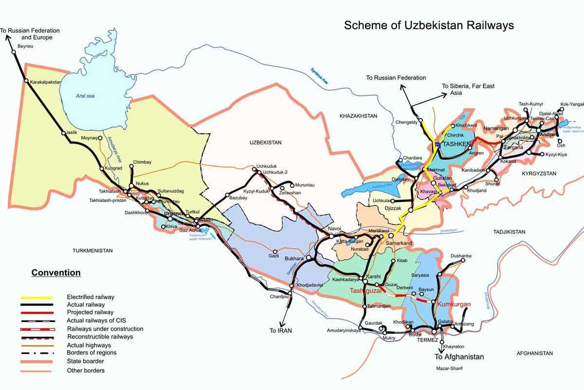 乌兹别克斯坦铁路地图